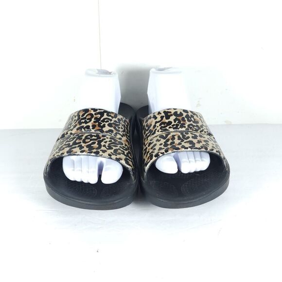 OOFOS Ooahh US M8 M10 Cheetah Print Black Slides Sandals Shoes Limited Edition - Picture 3 of 16